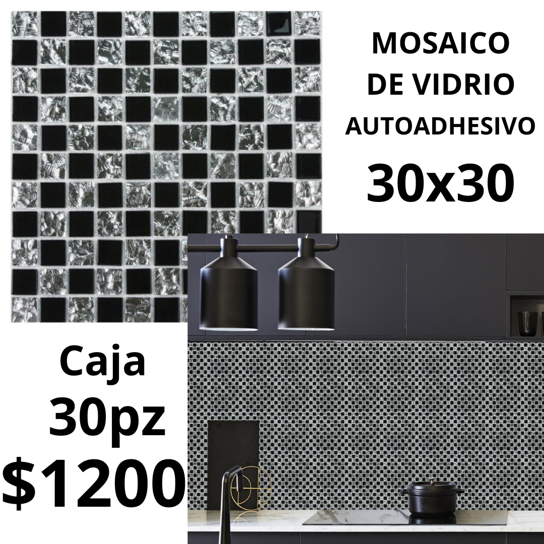 Renueva tu cocina o baño con el Mosaico de Vidrio Autoadherible 25-10. Caja con 30 piezas de 30x30 cm, resistentes al agua, fáciles de instalar y con acabado elegante.